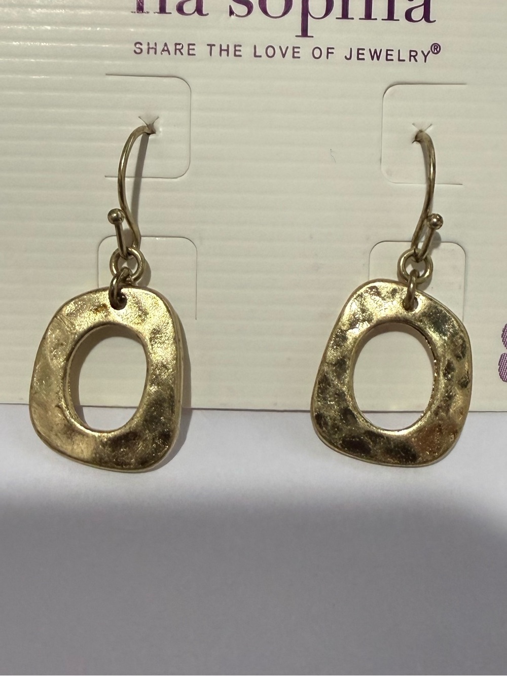Lia Sophia Hammered Open Oval Gold-Tone Drop Earrings